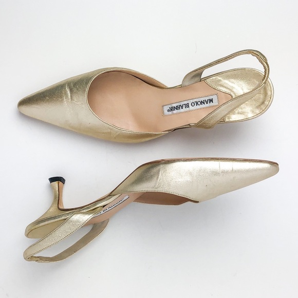 Manolo Blahnik Carolyne Metallic Leather Slingback - Picture 4 of 8